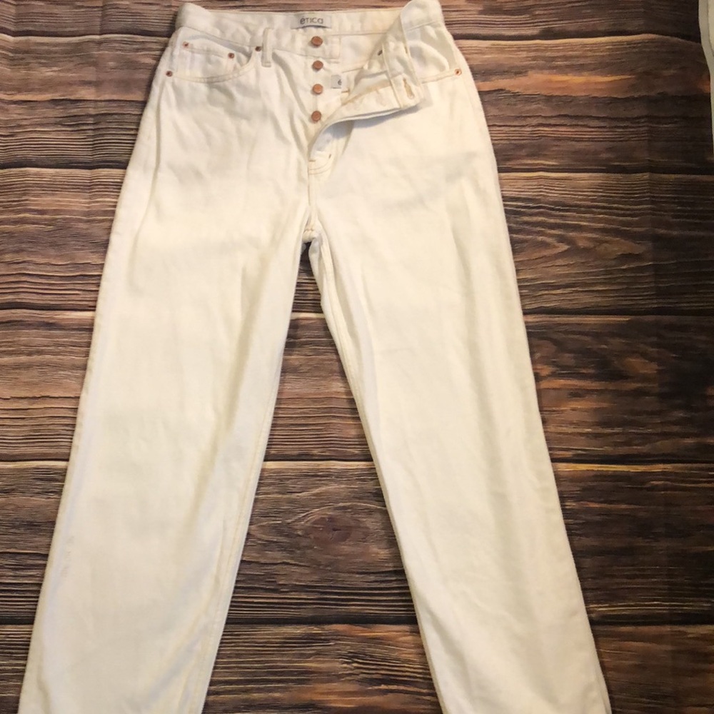 e’tica Ethically Made Goods Inc. White Button Front High Waist Jeans Sz 29 Jeans